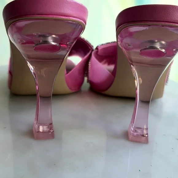 Cult Gaia Elegant Pink Heeled Mules with Rhinestone Fringe - Picture 6 of 9